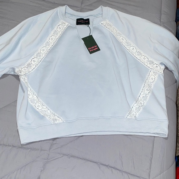 prairie People Tops - Light Blue Lace-Trim Women's Sweatshirt